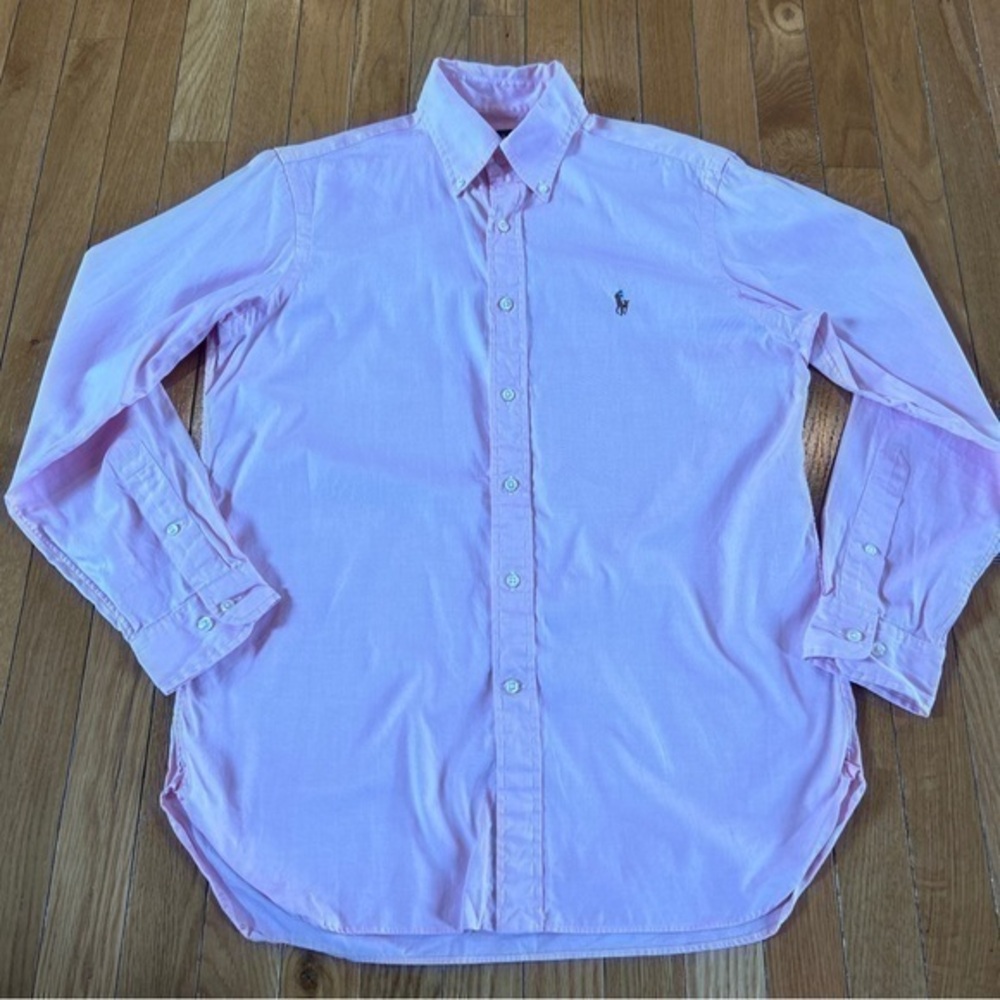 Ralph Lauren Logo Button Down Front Long Sleeve Dress Pink Shirt Men Sz 15 32/33